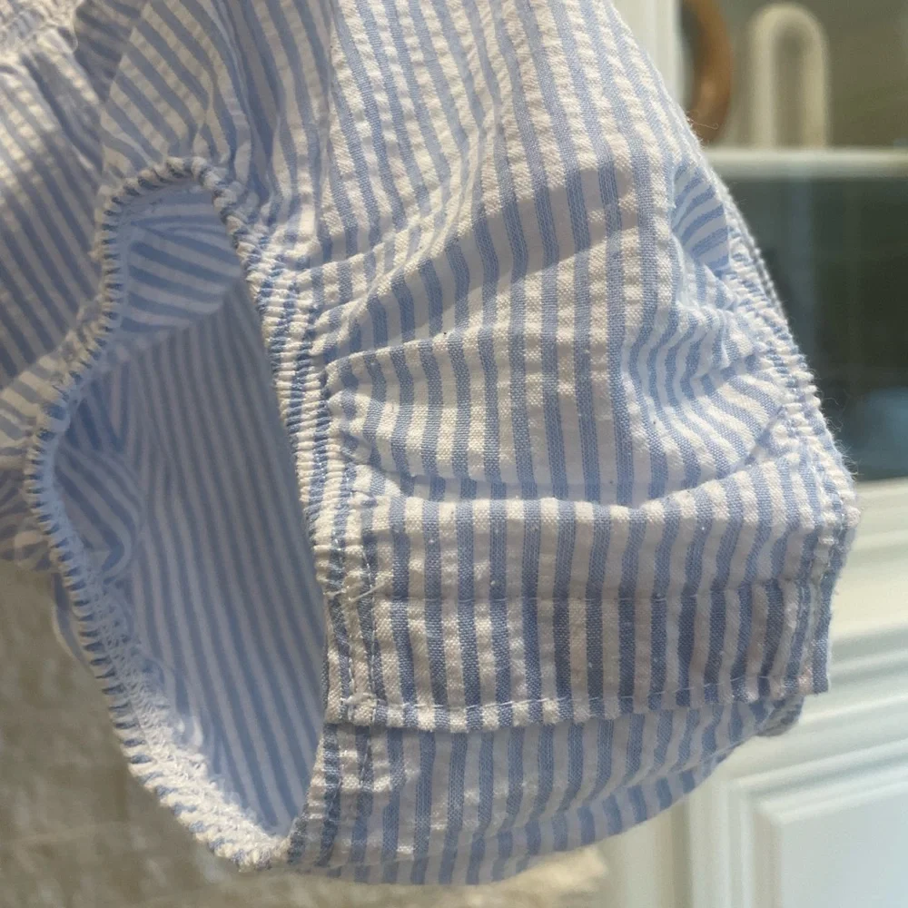 Mudpie blue and White Striped Bow Baby Romper 3-6months
